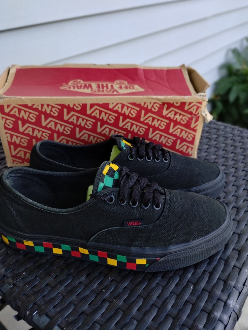 Vans Authentic Checker Tape Black Rasta Sneakers Men's 8 Women's 9.5